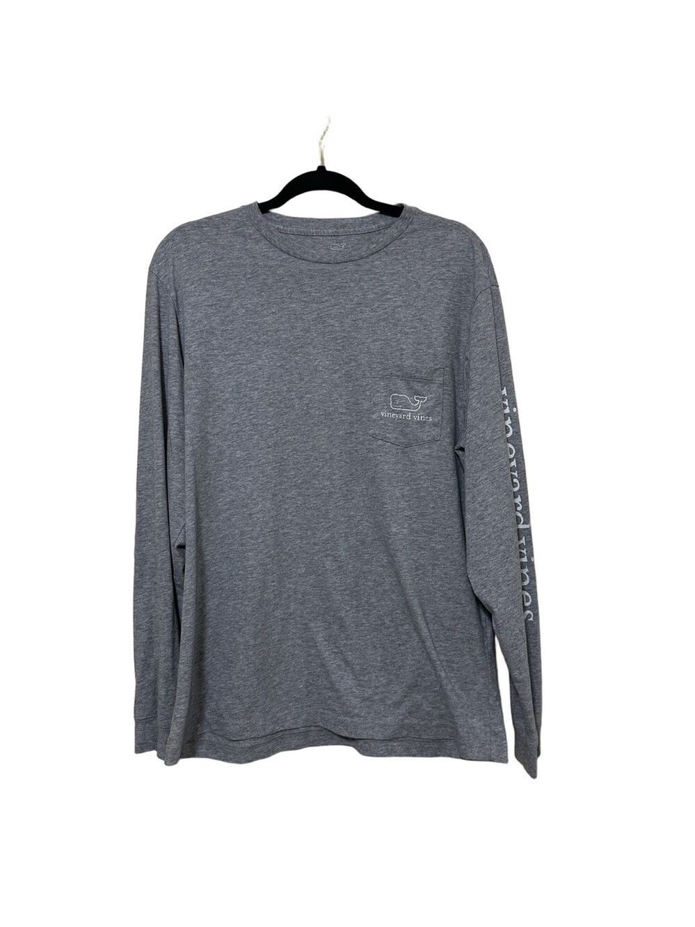 Vineyard Vines Men Gray Whale Logo Long Sleeve Pocket T-Shirt Size Medium